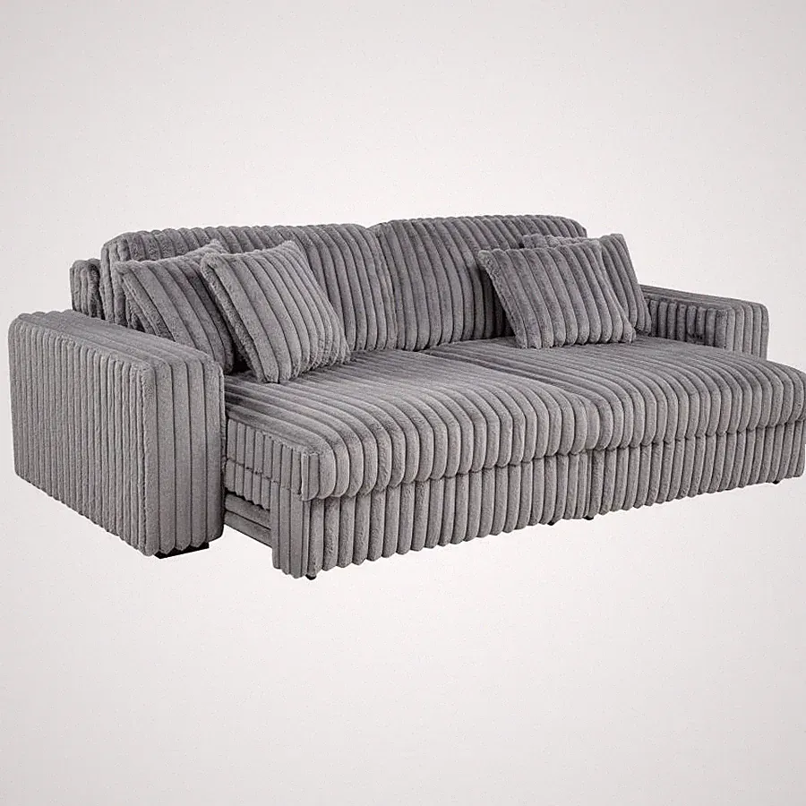 GREY CORDUROY POWER RECLINING CHAISE SOFA USB EQUIPPED LIVING ROOM FURNITURE