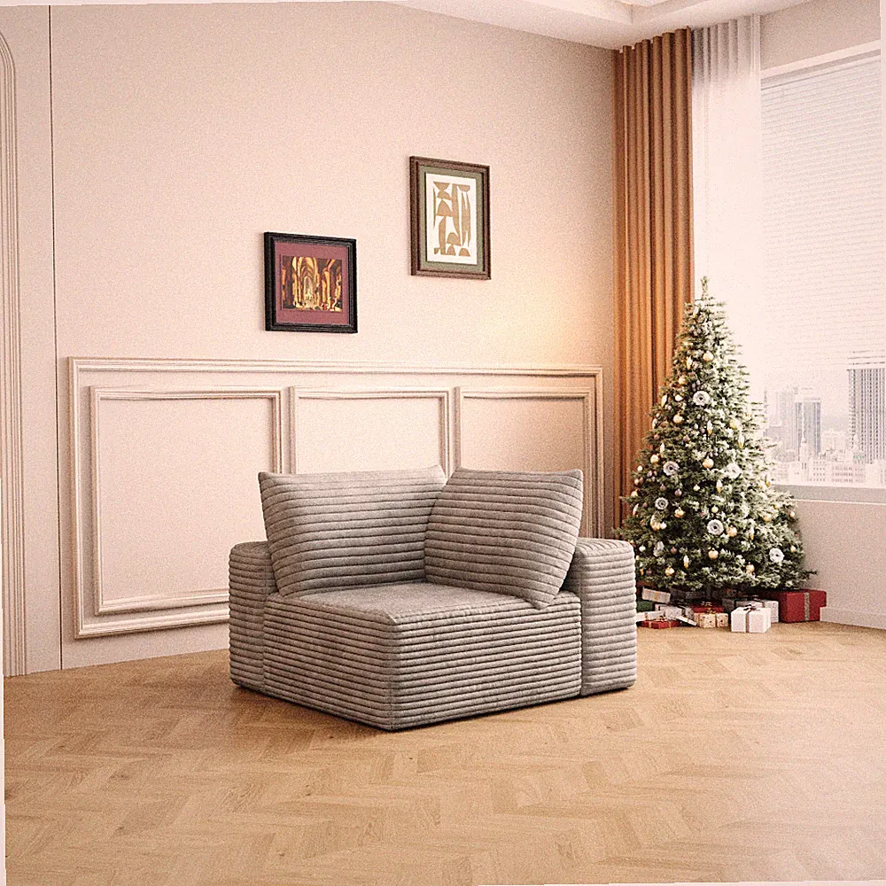 Grey Fabric 1 Seat Corner Seater Foam Filled Modular Sectional Sofa