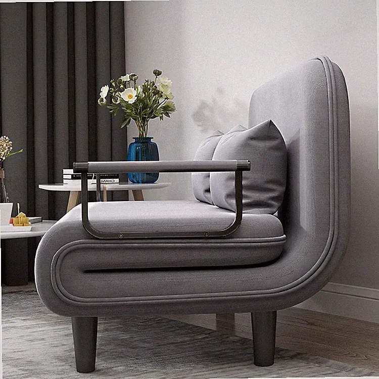 Grey Folding Sofa Chair, Portable Sleeper Chair for Guest Room Living Room