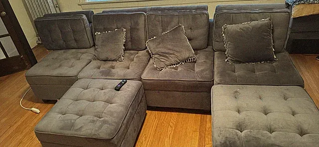 Grey Gray Modular Sofa Sectional, 6-Piece, Ottoman Living Room Furniture