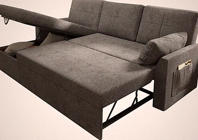 Grey L-Shaped Sleeper Sofa Bed with Storage Chaise - Oversized Comfort