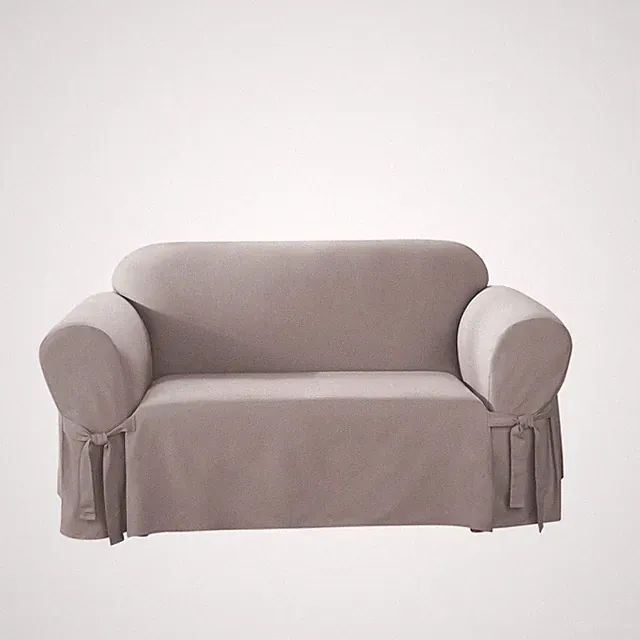 Grey Loveseat Slipcover Cotton Relaxed Fit Stylish Machine Washable Cover