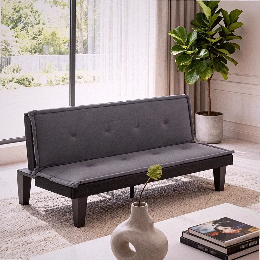 Grey Modern Futon Sofa Couch Bed Mattress Frame For Small Living Room Clearance