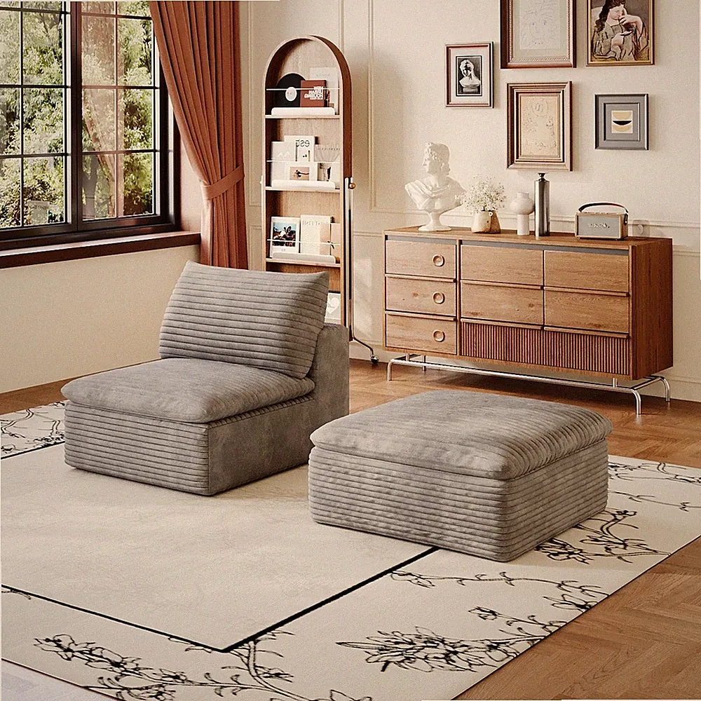 Grey Modular Sofa Sectional With Ottoman
