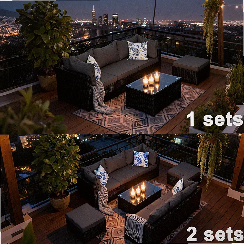 Grey Patio Furniture Set Outdoor Sectional Sofa with Table Rattan Wicker Couch