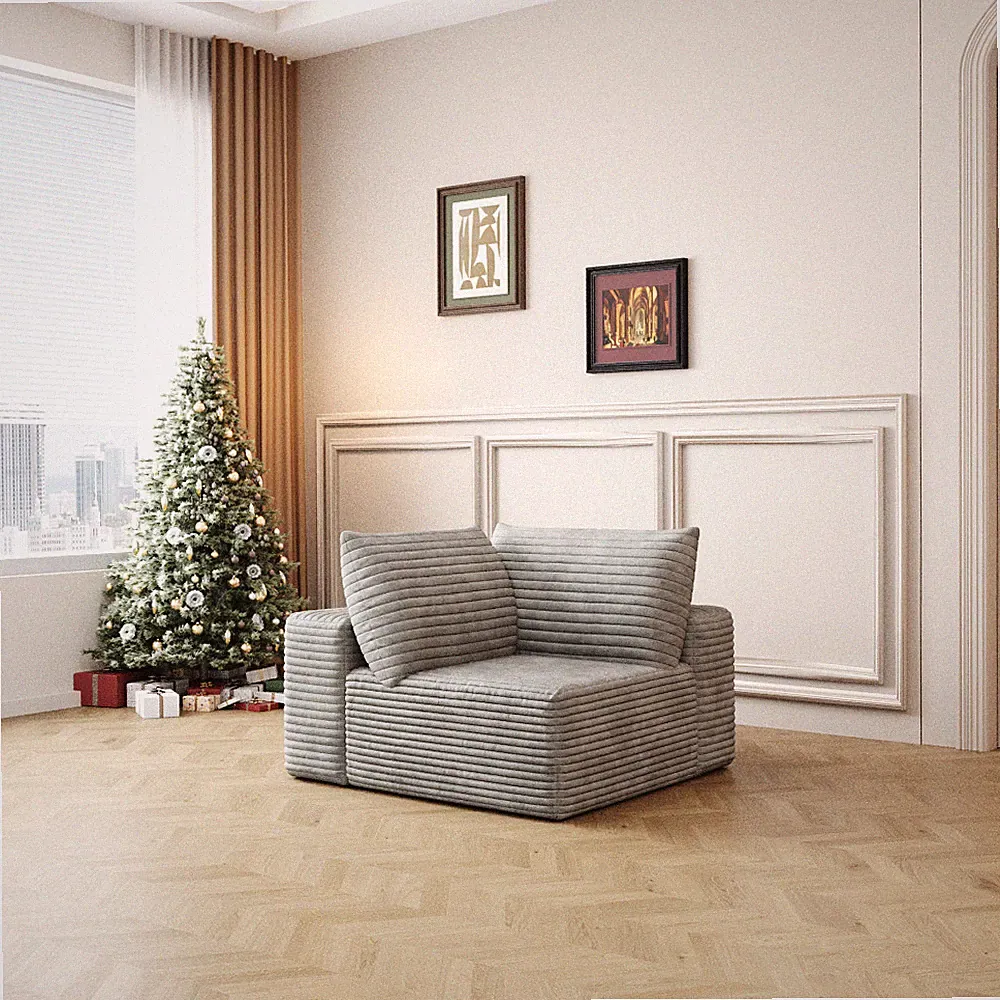 Grey Plush Corduroy Cloud Sectional Couch1 Seat Modern Modular Sofa