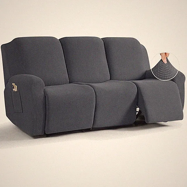 Grey Recliner Sofa Covers Set - 8-Piece Stretch Slipcovers