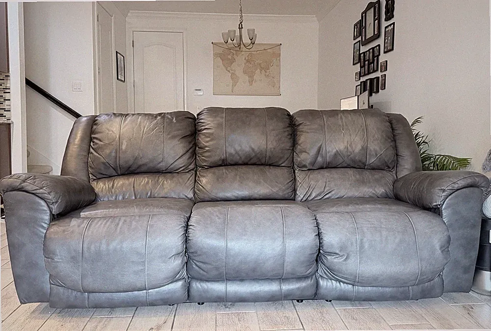 Grey Recliner Sofa Reclining Couch Real Leather Home Theater Seating ** PICK UP