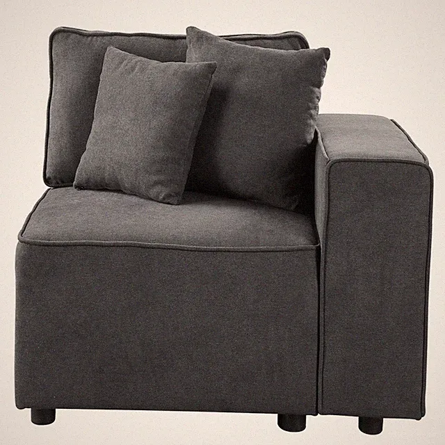Grey Right Facing Loose Back Sofa, Upholstered Sectional Sofa for Living Room
