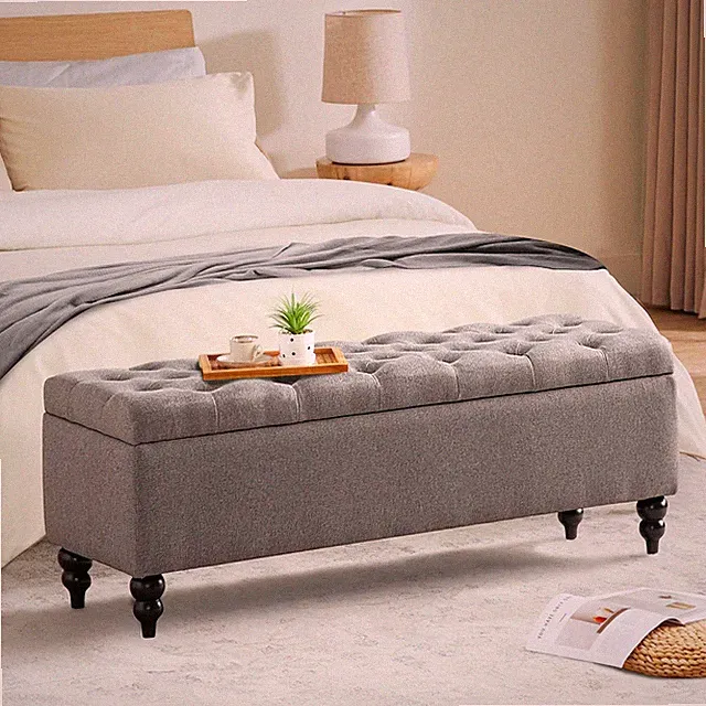 Grey Storage Ottoman Bench - 50.2" Upholstered Seat with Hidden Storage