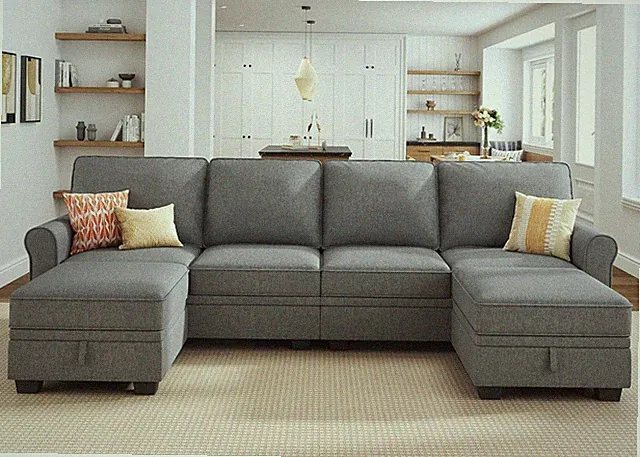 Grey U-Shaped Convertible Sectional Sofa with Storage & Reversible Chaise
