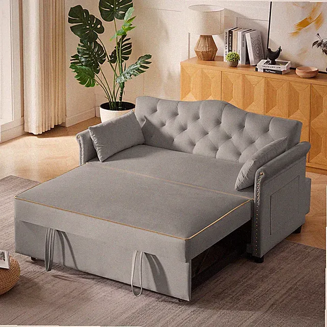 Grey Velvet Sleeper Sofa Bed