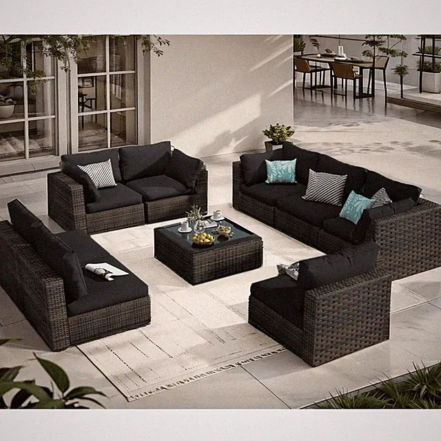 Grezone 9 Pieces Outdoor Patio Furniture, PE Wicker Rattan Sectional Sofa Patio