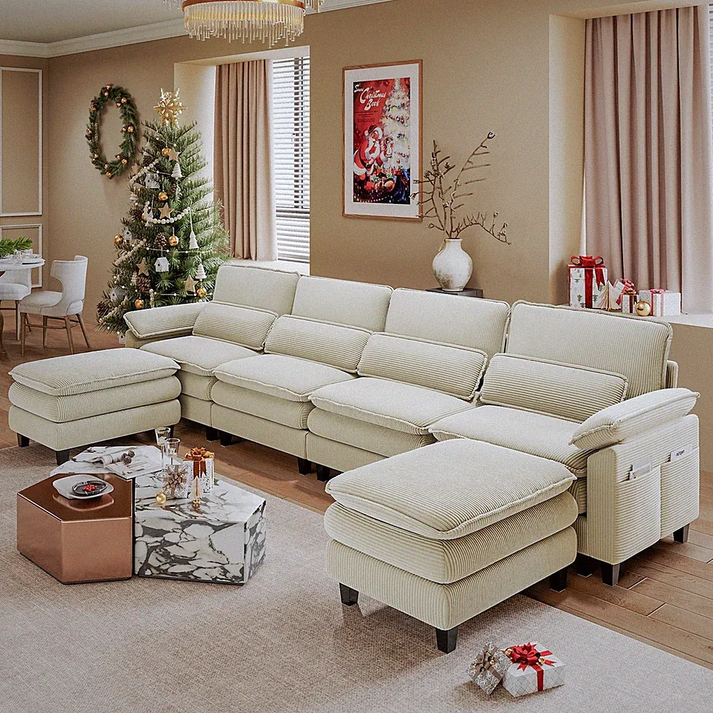 Gurexl 156.3" U Shaped Modern Sofa Modular Sectional Cloud Couch with Ottoman