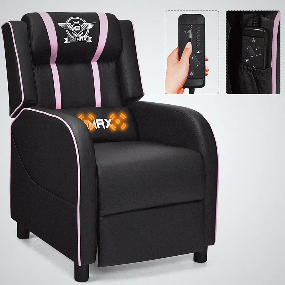 Gymax Massage Gaming Recliner Chair Racing Lounge Sofa Couch Home Theater Pink