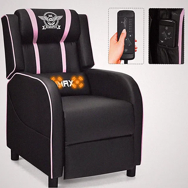 Gymax Massage Gaming Recliner Chair Racing Lounge Sofa Couch Home Theater Pink