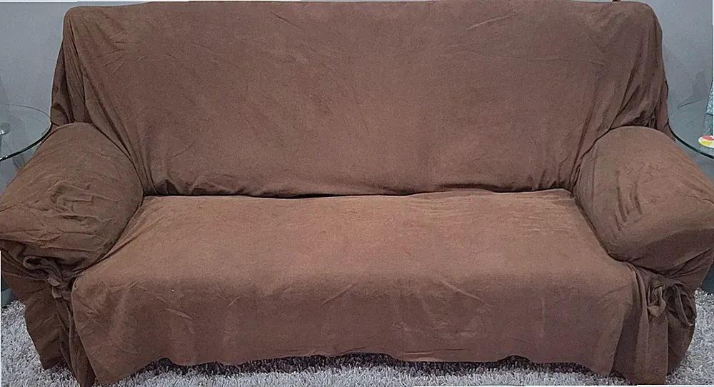 H) Room Essentials 3-Seat Sofa Slipcover Chocolate Brown Soft Suede