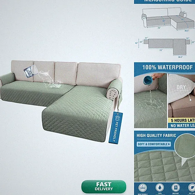 H.VERSAILTEX 100% Waterproof L Shaped Sectional Couch Covers 2 Piece Sofa Cover