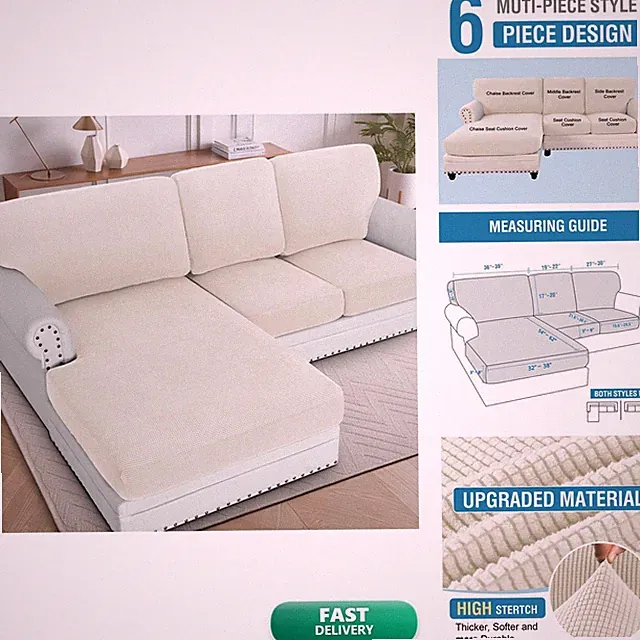 H.VERSAILTEX 2025 Sectional Couch Covers 6 Pieces Stretch Sofa Covers Sectional