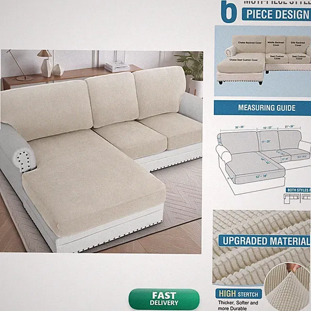 H.VERSAILTEX 6 Piece Sectional Couch Cover Stretch L Shaped Sofa Cover 1 Chaise