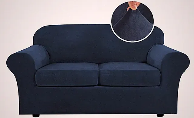H. Versailtex Real Velvet Plush 3 Piece Stretch Loveseat Cover Medium Sofa, Navy
