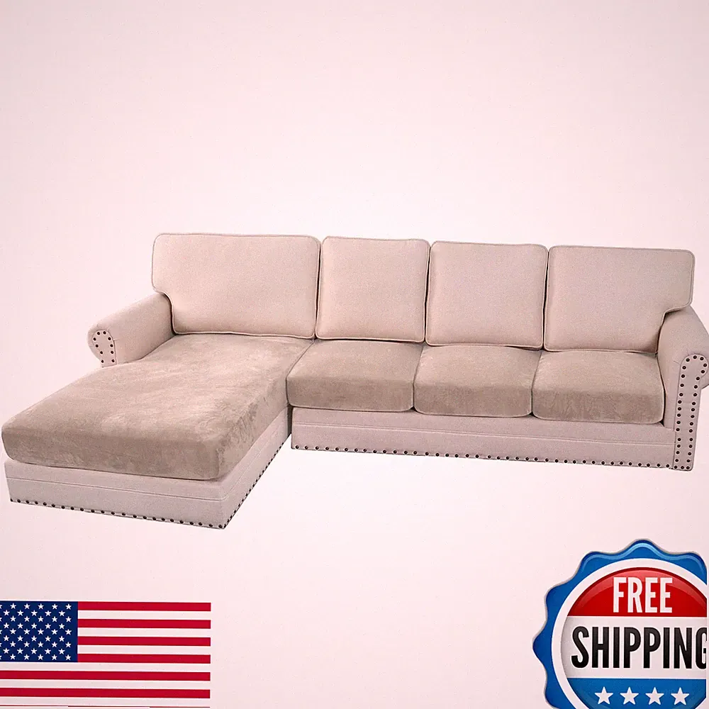 H.VERSAILTEX Velvet Stretch Sectional Sofa Couch Cover 4-Piece L-Shape Chaise