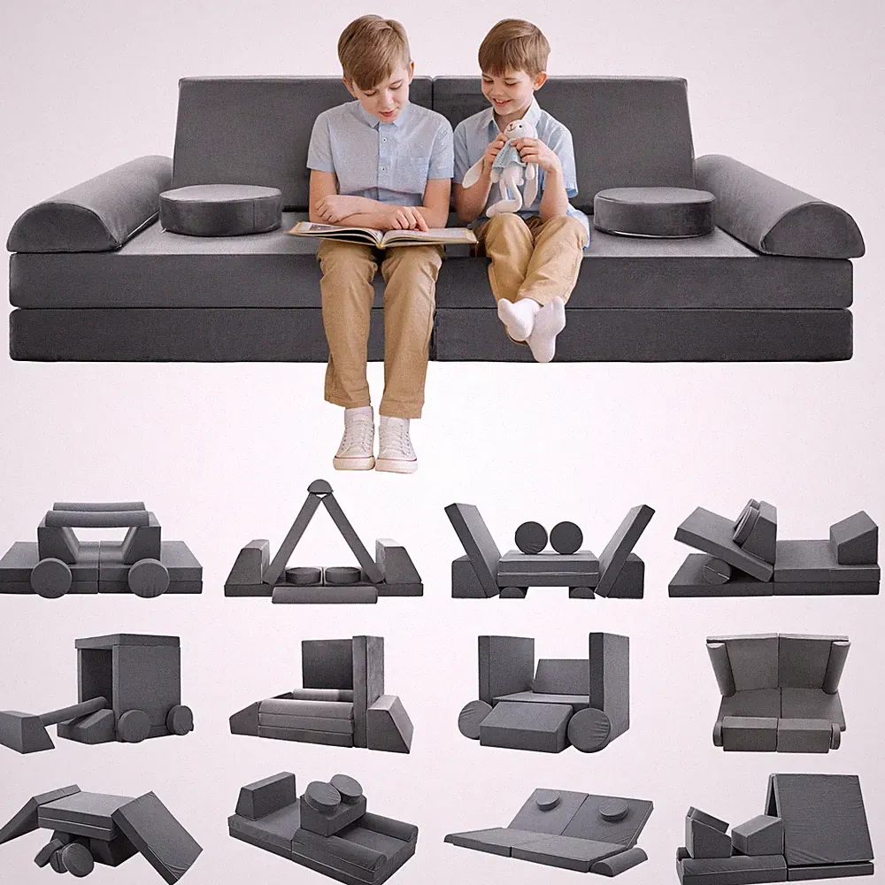 H&ZT Kids Couch Toddler Couch 10 pcs Modular Sofa Play Couch for Playroom