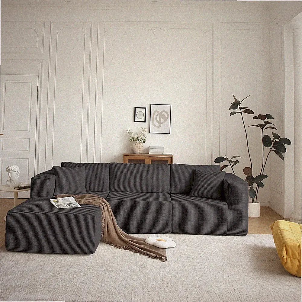 H613 Sectional Sofa and Module, Mid-Century Modern L Shaped Couches 3-Seat Sof