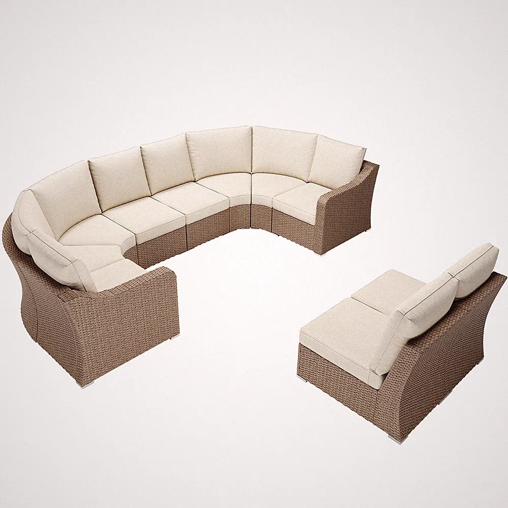 Half-Moon Patio Furniture Set Modular Sectional Wicker Couch w/ Cushions, 10 PCS