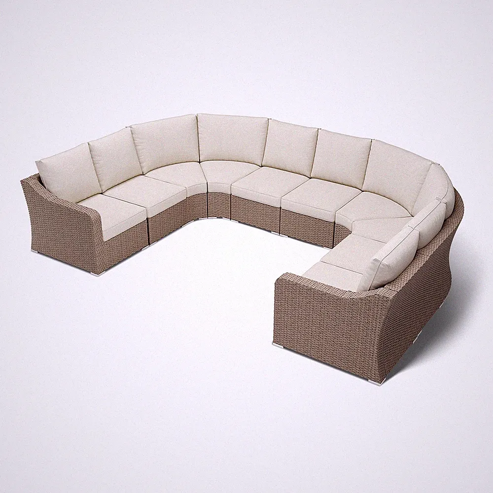 Half-Moon Patio Furniture Set Modular Sectional Wicker Couch w/ Cushions, 10 PCS