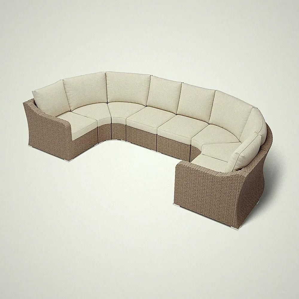 Half-Moon Patio Furniture Set U-Modular Sectional Wicker Sofa w/ Cushions, 8 PCS