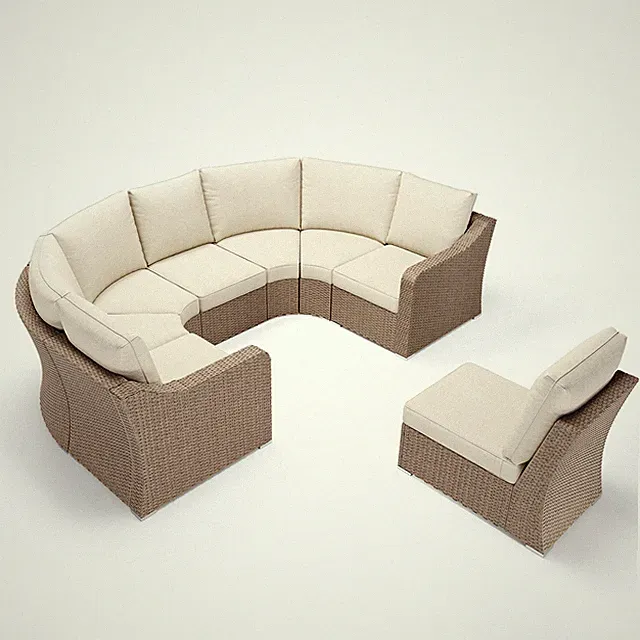 Half-Moon Patio Furniture Set U-Modular Sectional Wicker Sofa w/ Cushions, 8 PCS