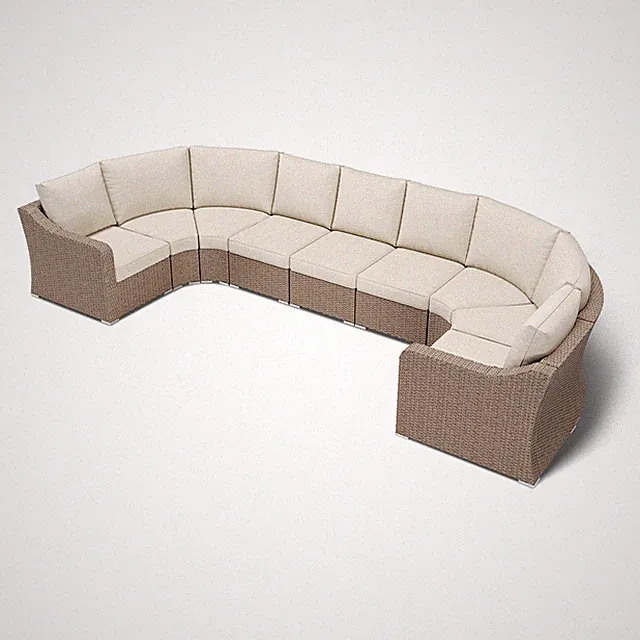 Half-Moon Patio Furniture Set U-Modular Sectional Wicker Sofa w/ Cushions, 9 PCS