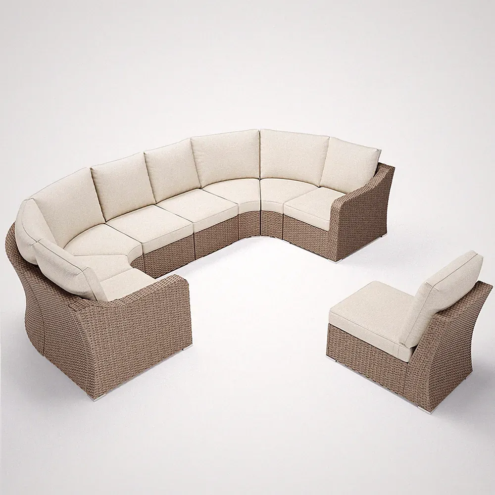 Half-Moon Patio Furniture Set U-Modular Sectional Wicker Sofa w/ Cushions, 9 PCS
