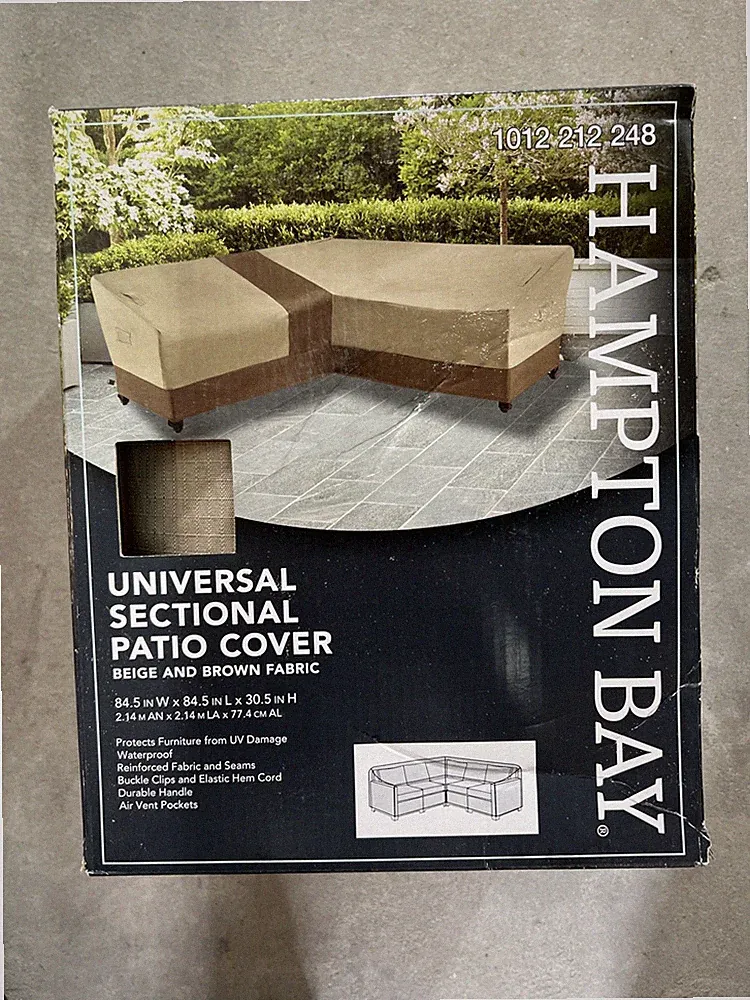 Hampton Bay Universal L-Shape Beige Brown Patio Sectional Cover 1012212248