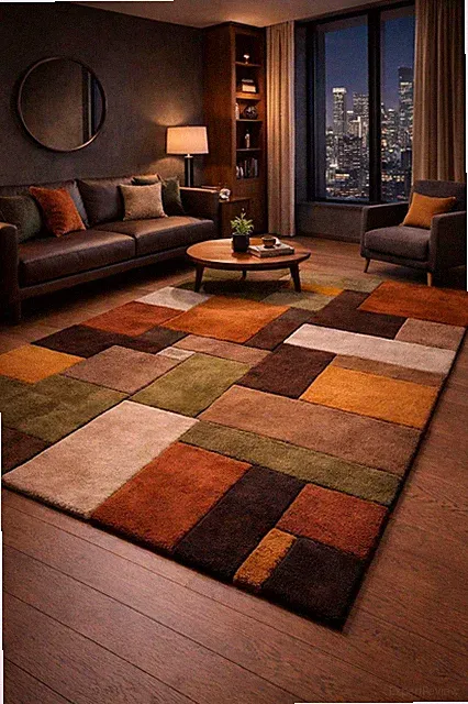 Hand Tufted Terra Mosaic Sculpted Wool Rug – Earthy Multicolor Geometric Carpet