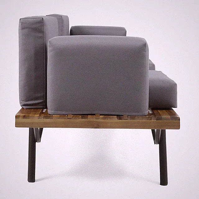 Handcrafted Acacia Wood Sofa with Water Resistant Cushions & Iron Legs for Cozy