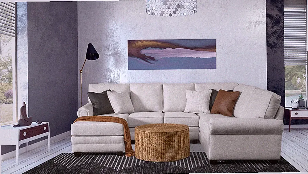 Handcrafted Modern Sectional Sofa Chaise Lounger Upholstered Solid Wood Frame