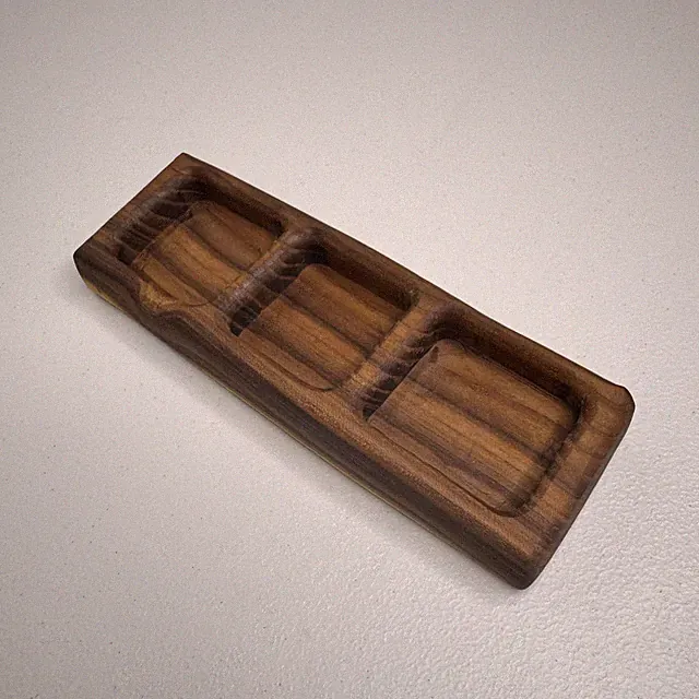 Handmade Wooden Appetizer Tray - 3 Section Serving Dish for Olive Oil & Snacks