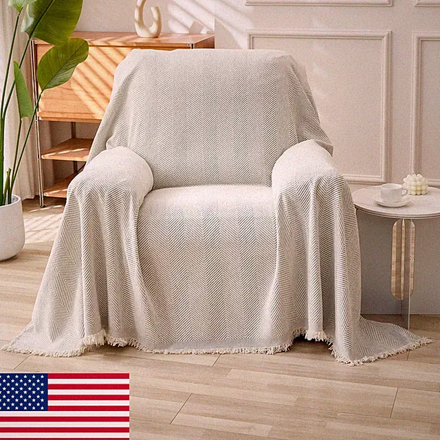 HAOMAIJIA Chenille Couch Cover 1-Cushion Sectional Sofa Washable Off-White 71"x9