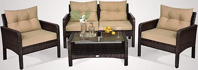 HAPPYGRILL 4-Piece Patio Furniture Outdoor Rattan Wicker Sofa Set with Cushions