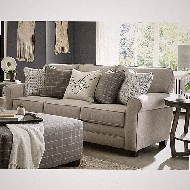 Hardy 3 Seat Farmhouse Casual Sofa in Gray Fabric with Accent Pillows