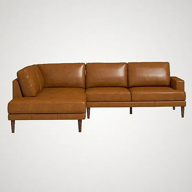 Harlan Pillow Back Genuine Leather Upholstered Left-Facing Sectional in Tan