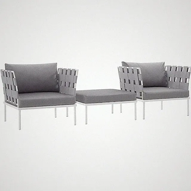 Harmony 3 Piece Outdoor Patio Aluminum Sectional Sofa Set
