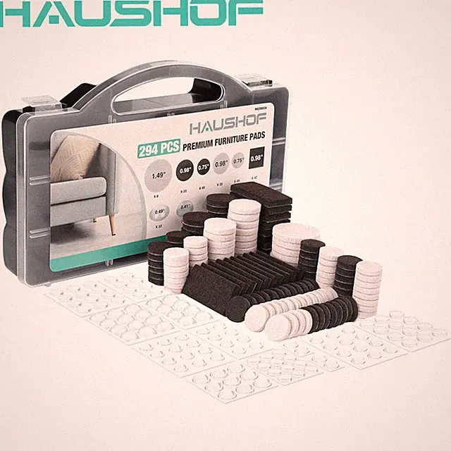 HAUSHOF 294PCS/110PCS Felt Furniture Pads Cabinet Door Bumpers with Storage Box