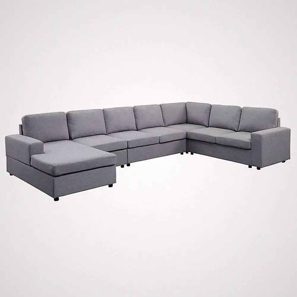 Hayden Light Gray Linen Fabric 7 Seat Reversible Modular Sectional Sofa Chaise