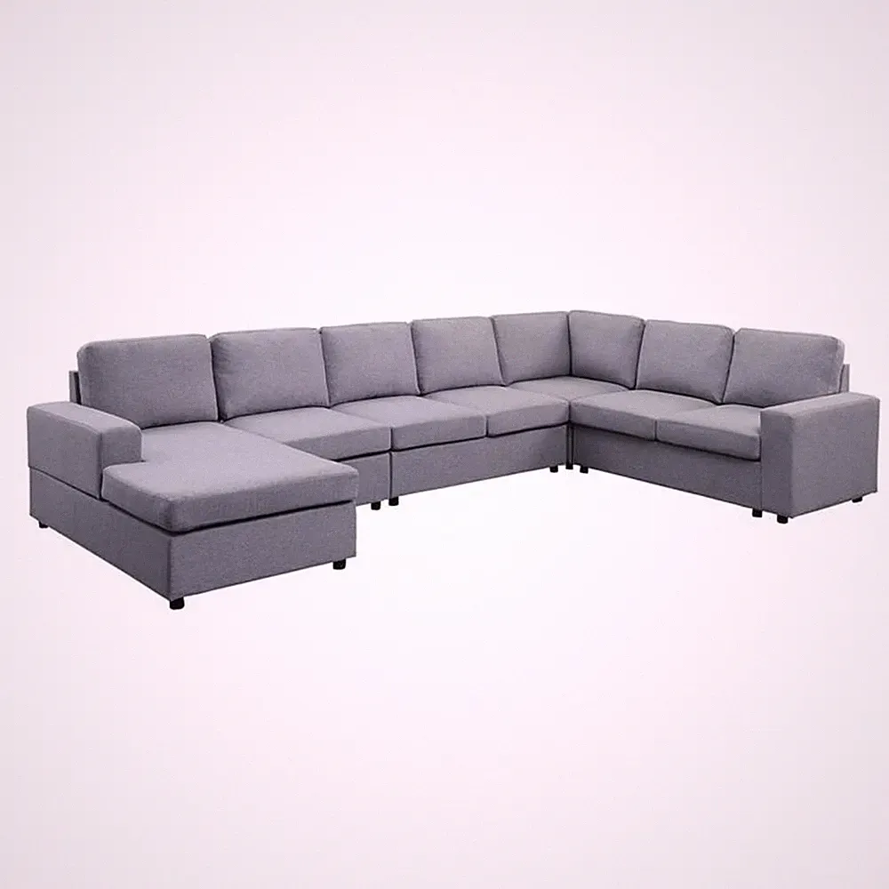 Hayden Light Gray Linen Fabric 7 Seat Reversible Modular Sectional Sofa Chaise
