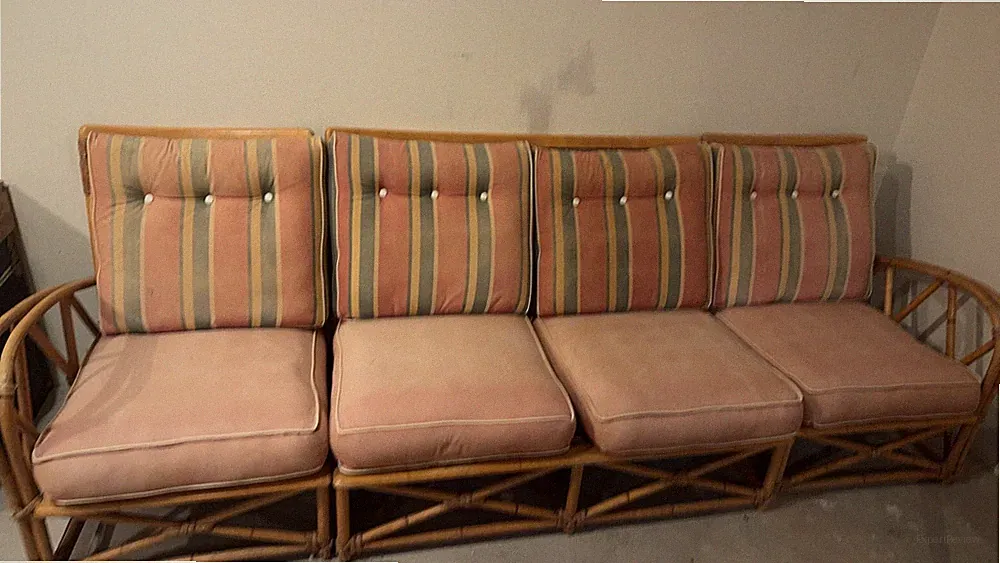 Haywood Wakefield Mid Century Hollywood Regency Bamboo Rattan Sofa