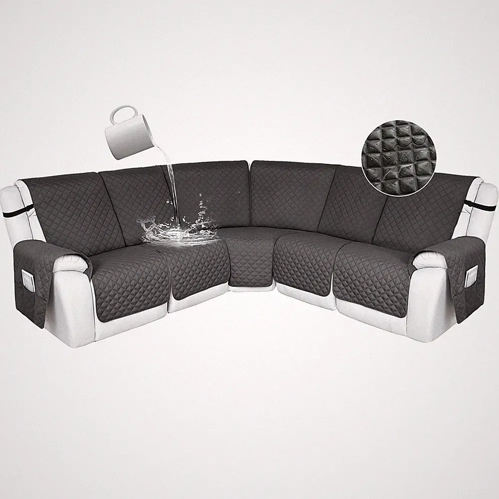 HDCAXKJ 100% Waterproof L Shape 5 Seat Recliner Couch Cover Dark Gray