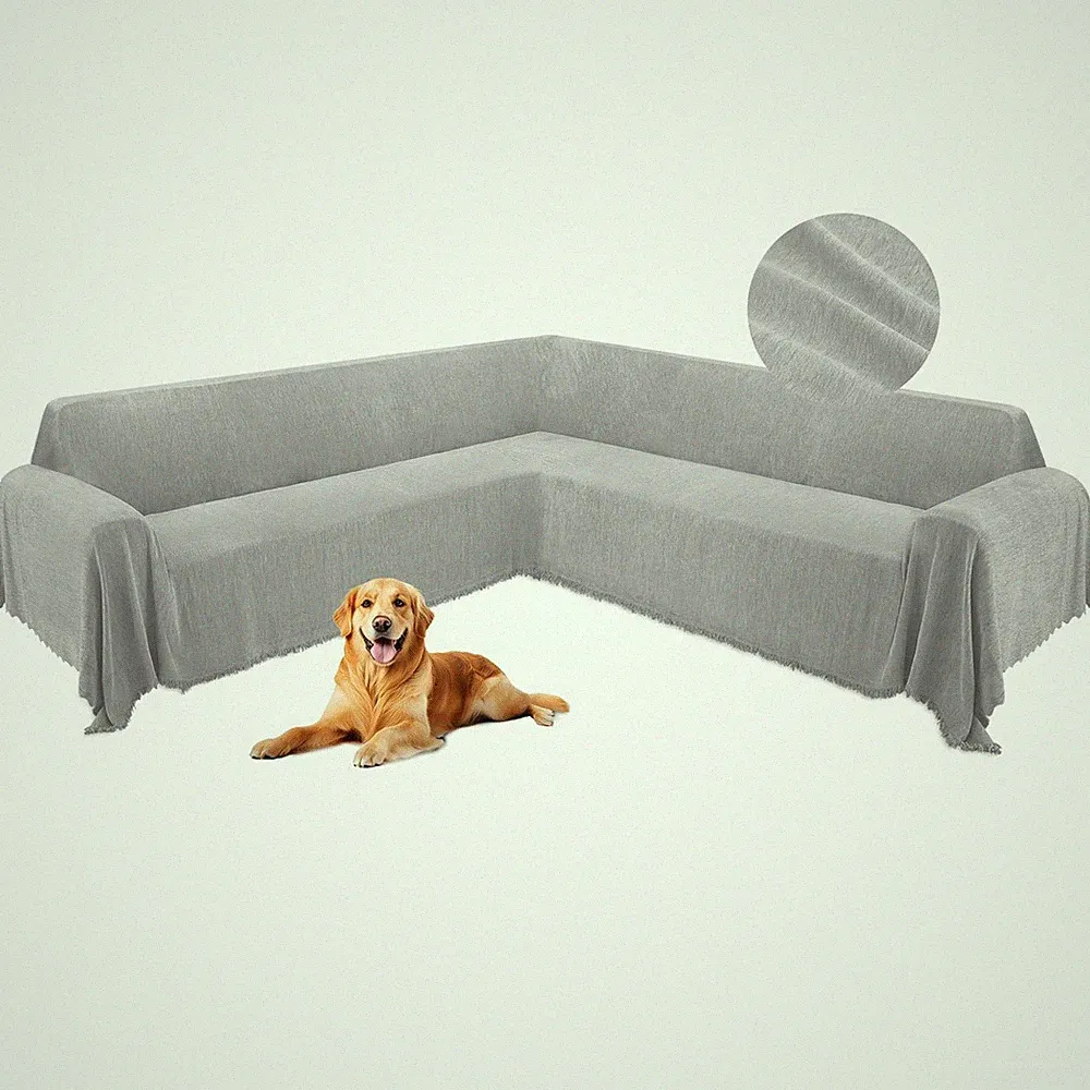 HDCAXKJ Corner Sectional Couch Covers Dogs L Shape Sofa Cover Tassel Chenille